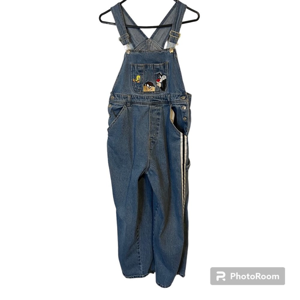 Looney Tunes Overalls Junior Size 15 Y2K Taz Tweety Sylvester Oversized Bibs 90s